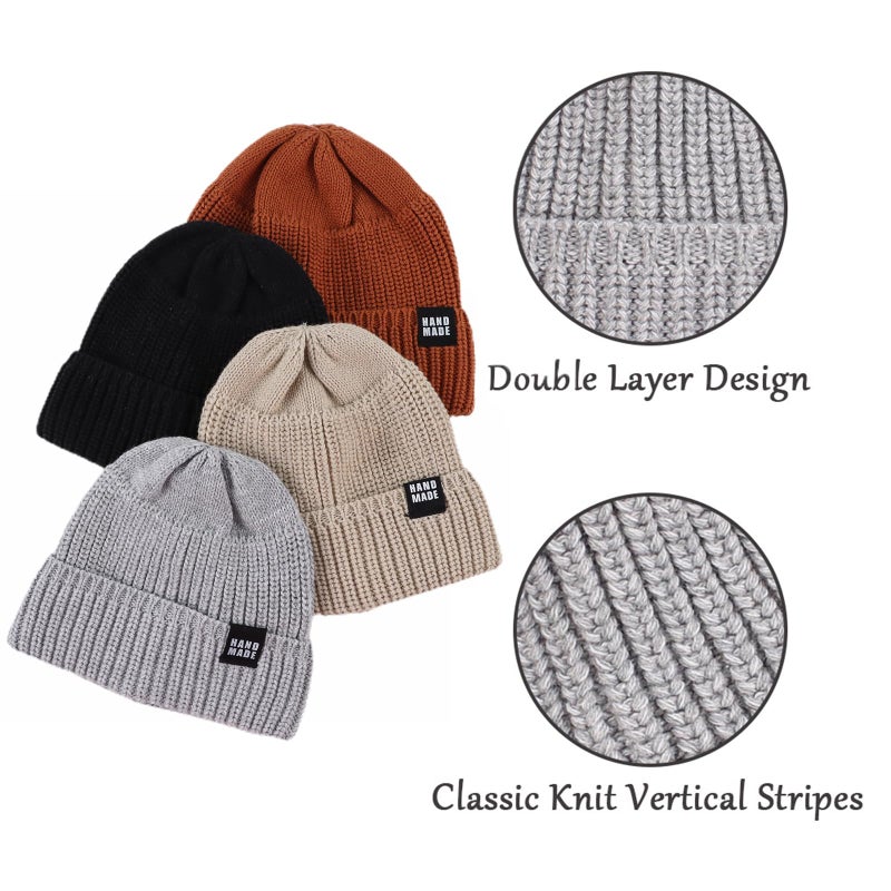 JANGANNSA Simple Knitted Baby Beanie Hip-Hop Boys Winter Hat Toddler Kids Bonnet for Girl 0-5Y (Black+Beige+LightGray+Caramel, L) - Image 4